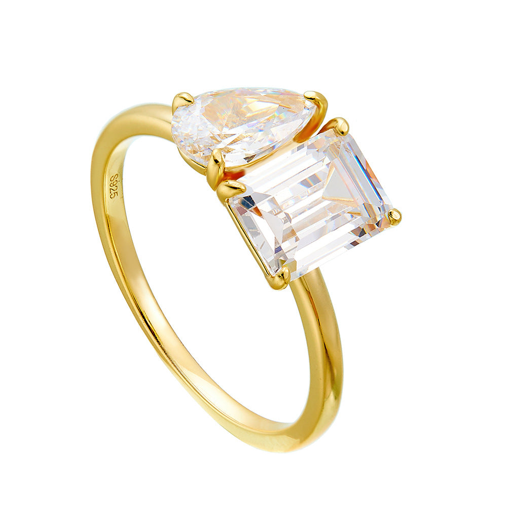 Regal 3.0 Carat Pear & Emerald Cut Dual-Shaped Engagement Ring in Sterling Silver