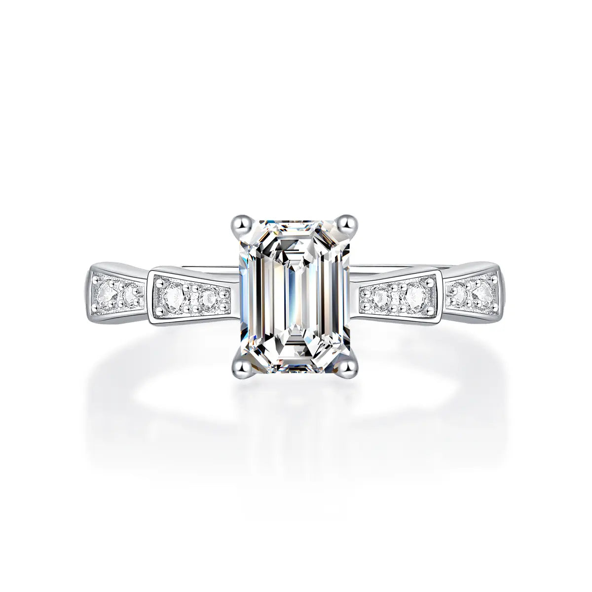 Elegant Bow - Emerald Allure 1CT Emerald - Cut Moissanite Solitaire Ring in Sterling Silver 925