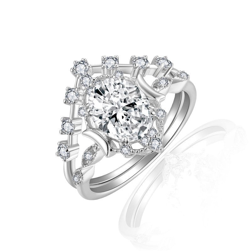 Moissanite 2.0ct Oval cut 2pc Wedding Ring Set for Women in Sterling Silver