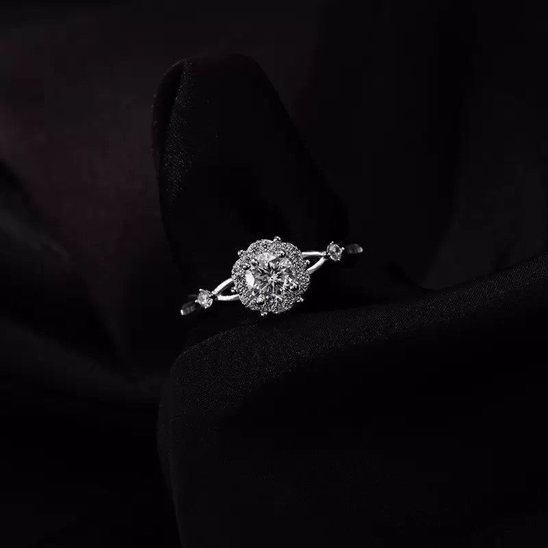 Vine Blossom 1CT Round Moissanite Solitaire Ring in Sterling Silver 925