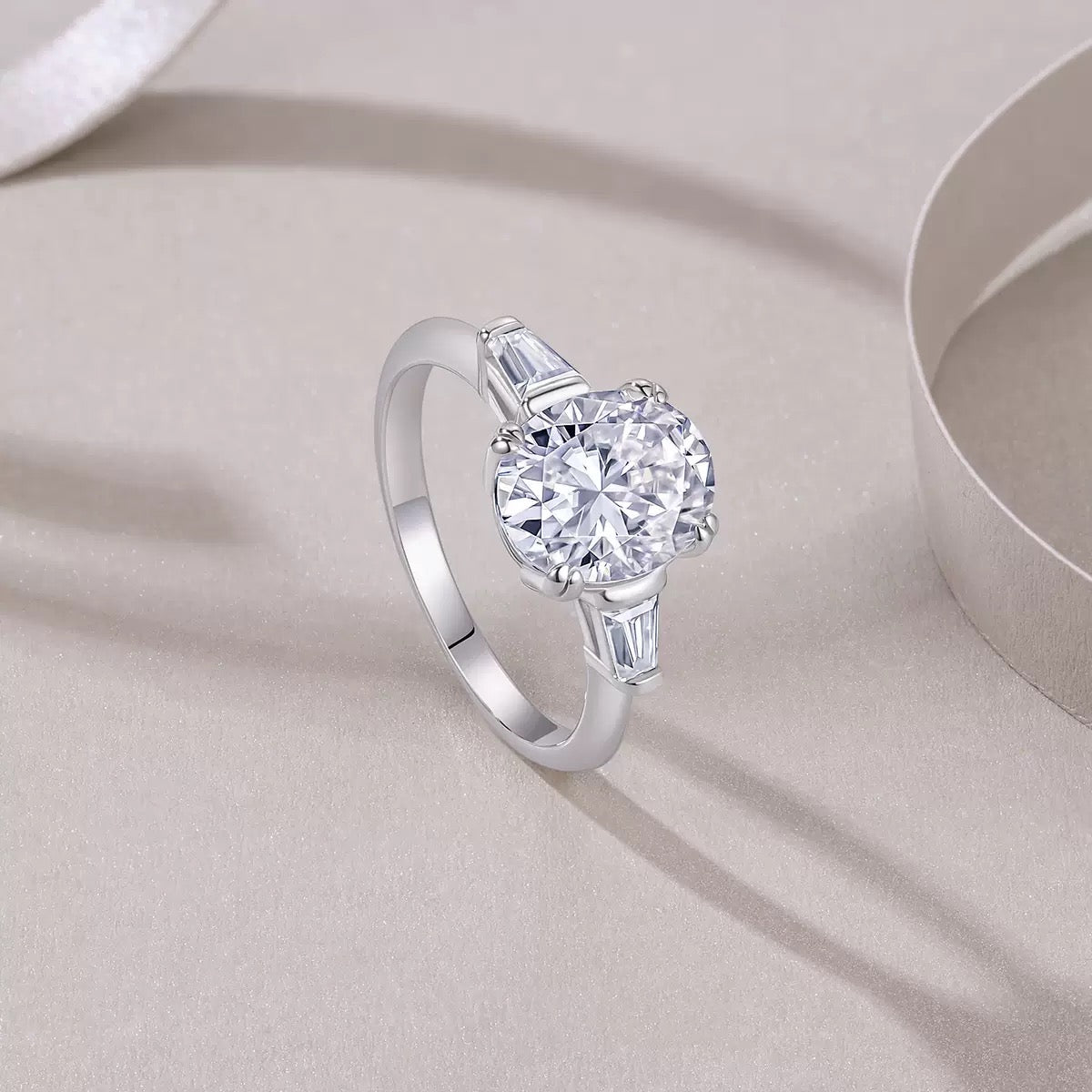 Lustrous Oval 3CT Moissanite Solitaire Ring in Sterling Silver 925