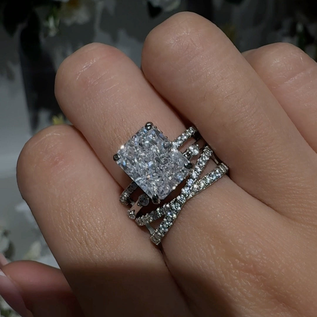 Radiant Grace 4.0 Carat Radiant Cut 3-Piece Wedding Set in Sterling Silver