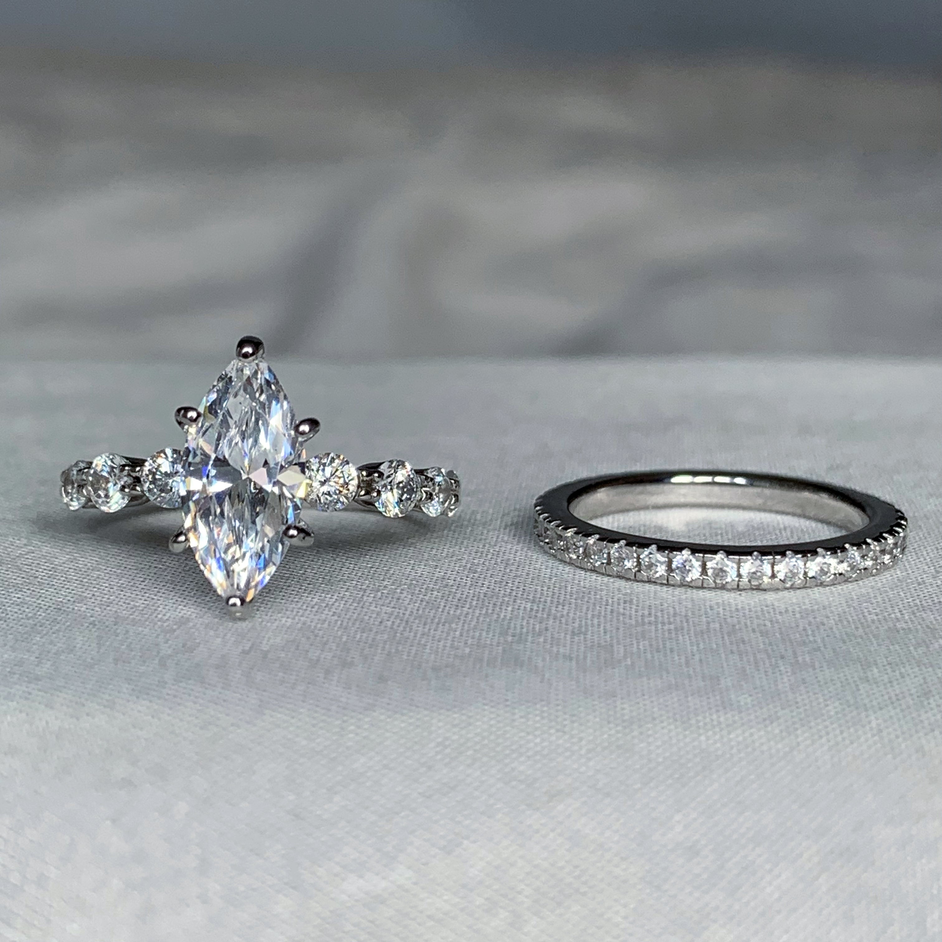 Timeless Radiance 1.5ct Marquise Cut 2-Piece Wedding Set in Sterling Silver