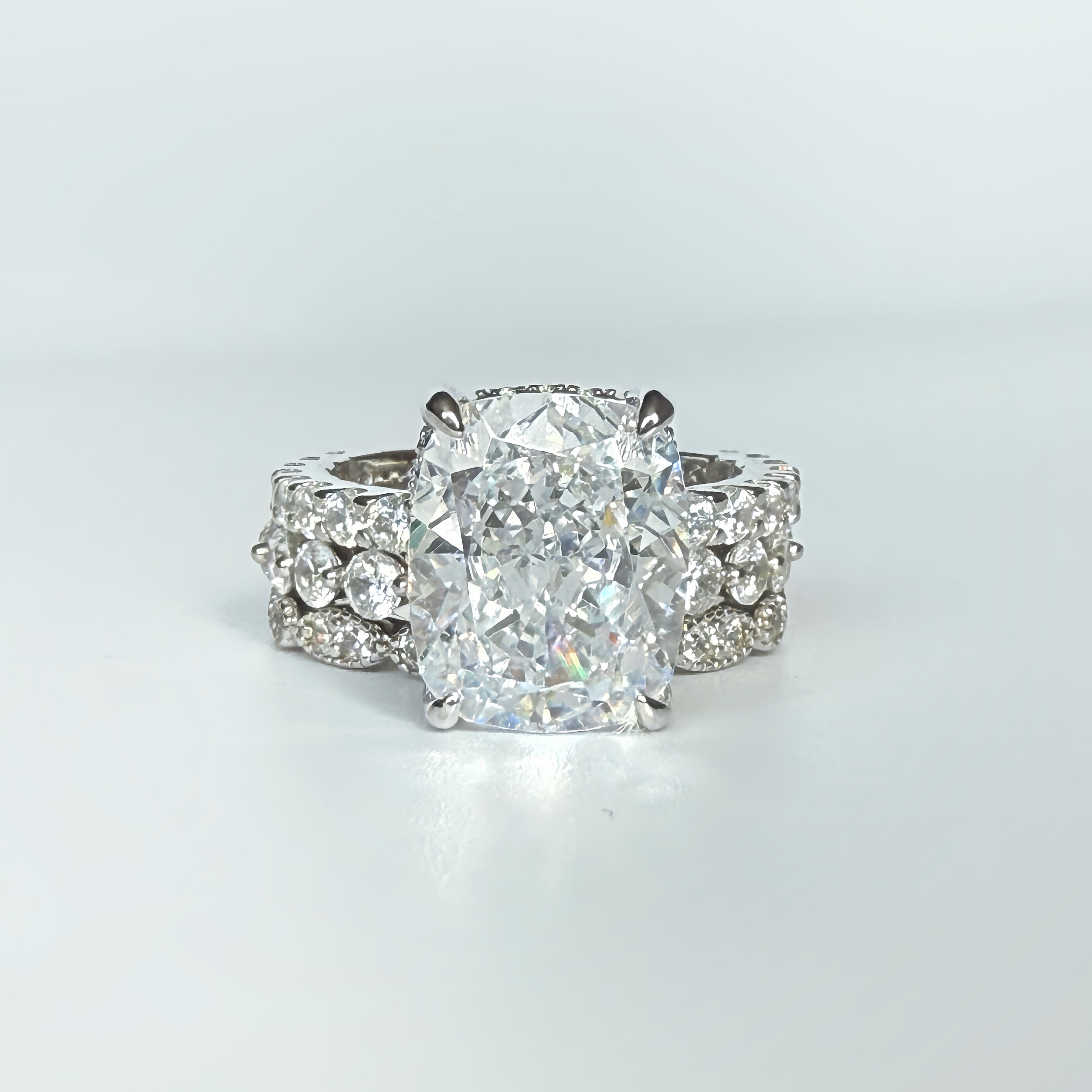 Elegant Glimmer 5.0 Carat Cushion Cut 3 - Piece Wedding Ring Set in Sterling Silver