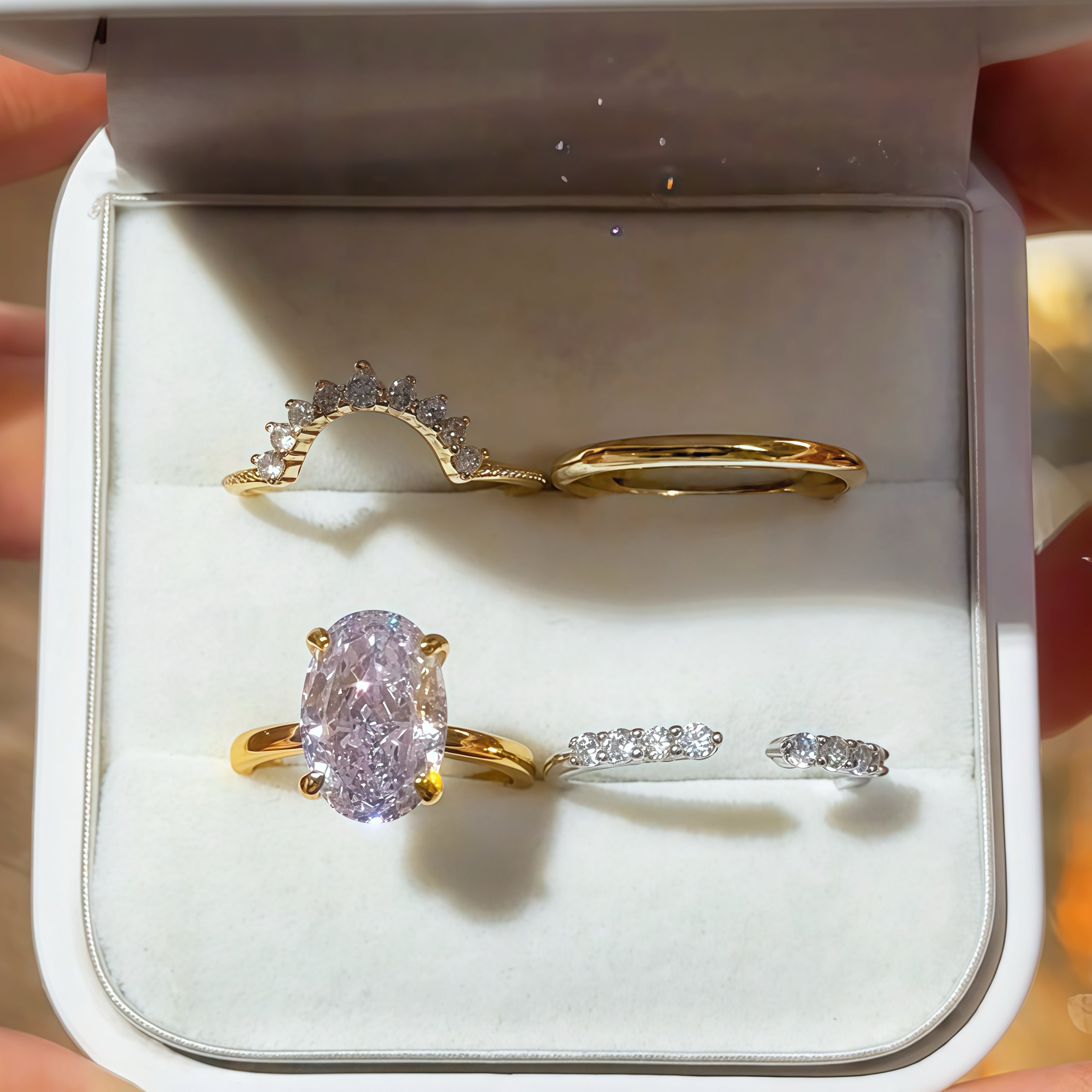 Lavender Radiance 3.5 Carat Oval Cut 4 - Piece Ring Set in Sterling Silver