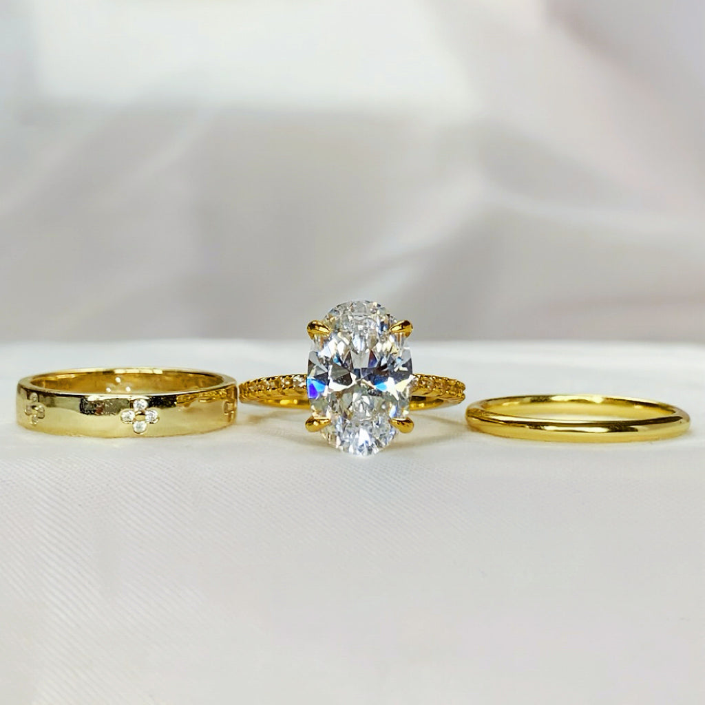 Timeless Allure 3.0 Carat Oval Cut 3-Piece Wedding Set in Sterling Silver