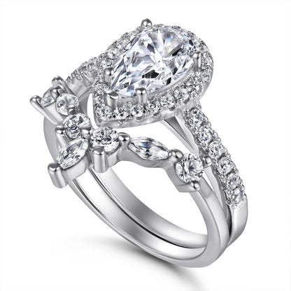 Romantic 1.5ct Pear cut 2pc Wedding Ring Set for Women in Sterling Silver