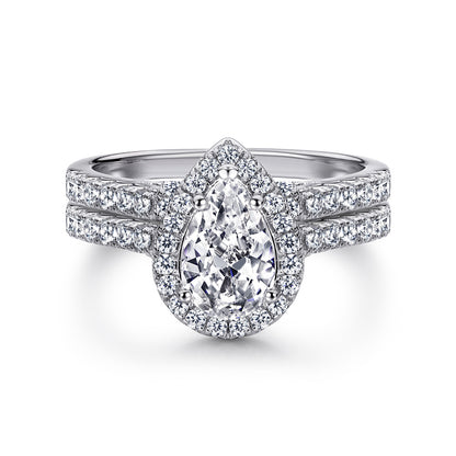 Romantic 1.5ct Pear cut 2pc Wedding Ring Set for Women in Sterling Silver