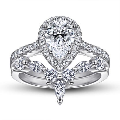 Romantic 1.5ct Pear cut 2pc Wedding Ring Set for Women in Sterling Silver