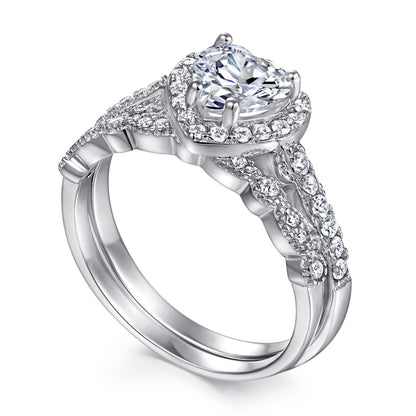 Romantic 1.5 Carat Heart cut 2pc Wedding Ring Set for Women in Sterling Silver