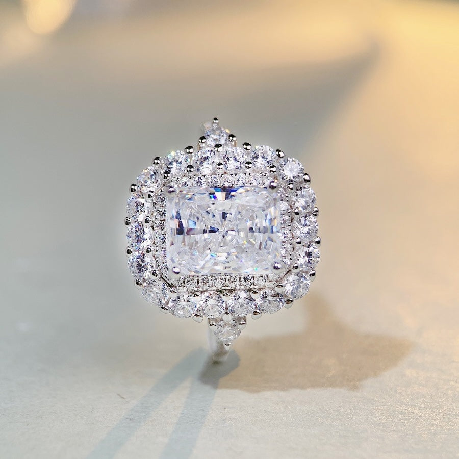 Sophisticated 3.0ct Emerald cut Engagement Ring in Sterling Silver