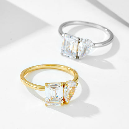 Regal 3.0 Carat Pear & Emerald Cut Dual-Shaped Engagement Ring in Sterling Silver