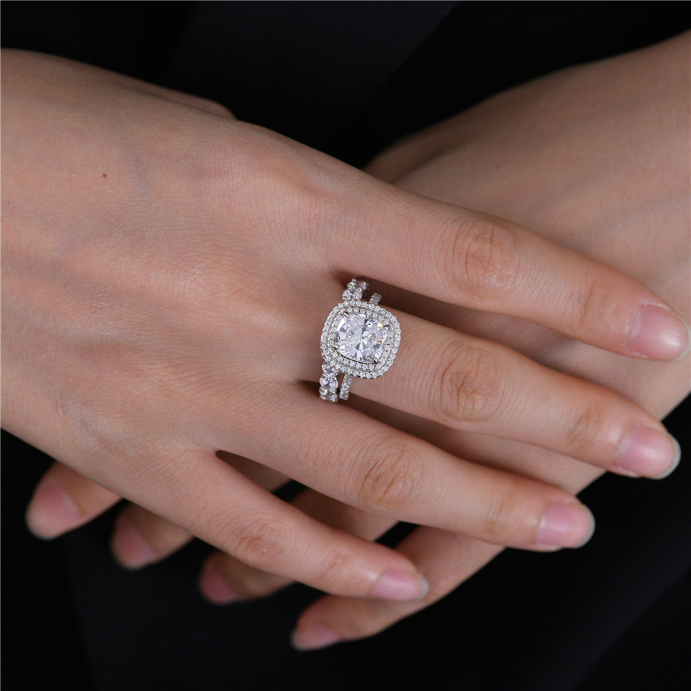 Regal 3.0 Carat Cushion cut 2pc Wedding Ring Set for Women in Sterling Silver