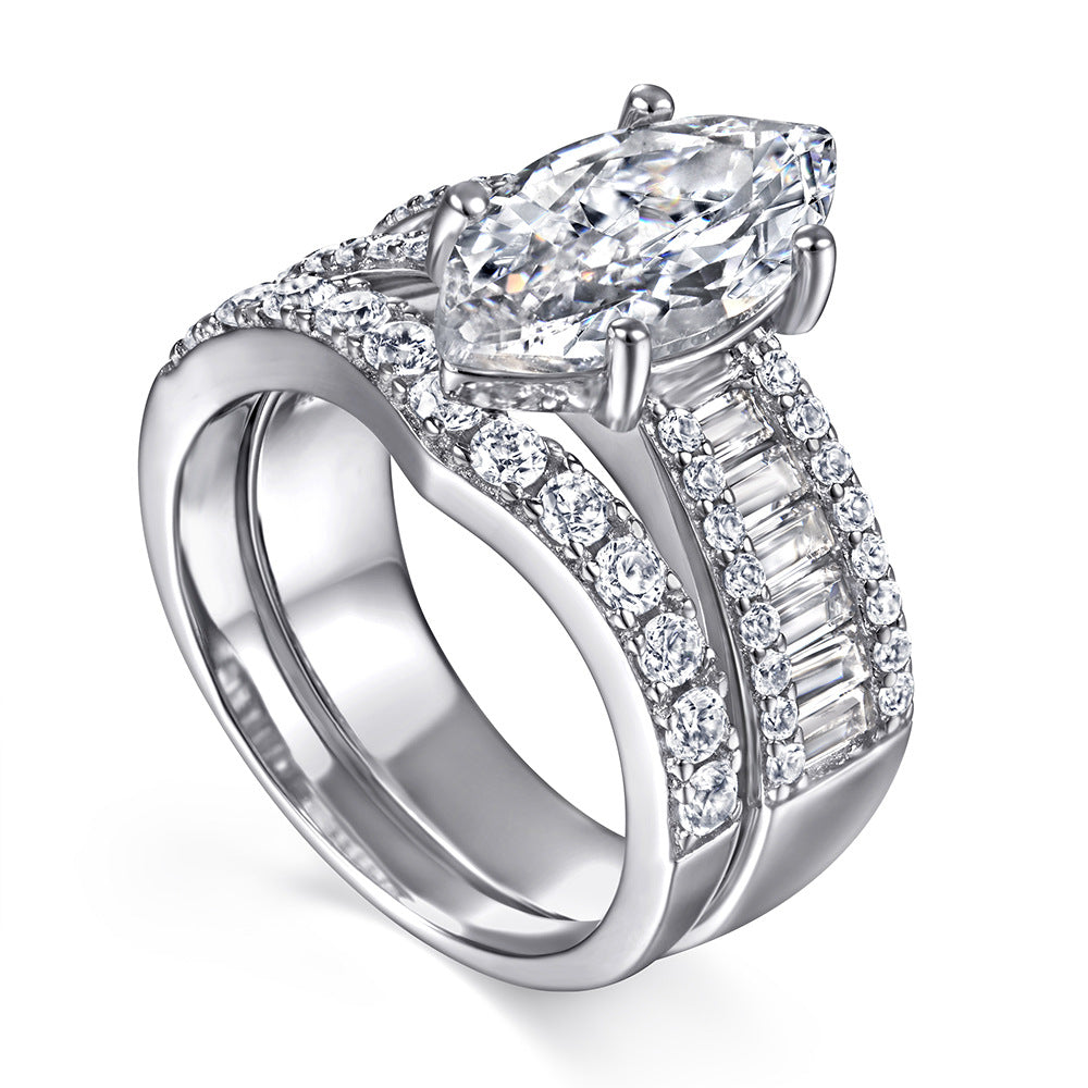 Regal 3.0 Carat Marquise cut 2pc Wedding Ring Set for Women in Sterling Silver