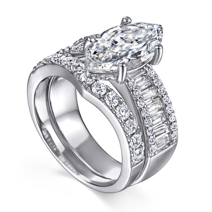 Regal 3.0 Carat Marquise cut 2pc Wedding Ring Set for Women in Sterling Silver