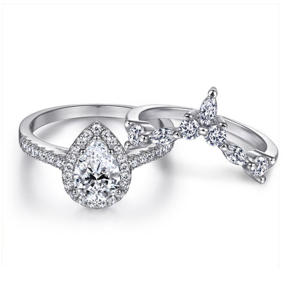 Romantic 1.5ct Pear cut 2pc Wedding Ring Set for Women in Sterling Silver