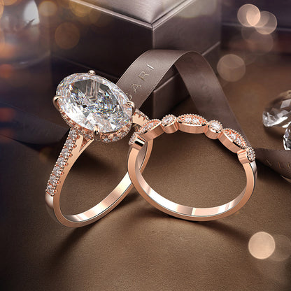 Regal 4.0ct Oval cut 2pc Wedding Ring Set for Women in Sterling Silver