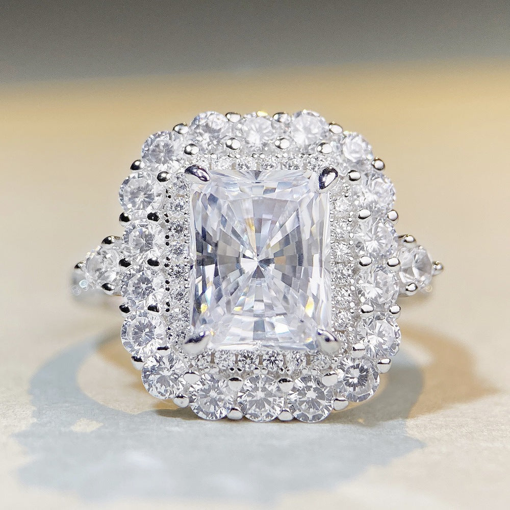 Sophisticated 3.0ct Emerald cut Engagement Ring in Sterling Silver
