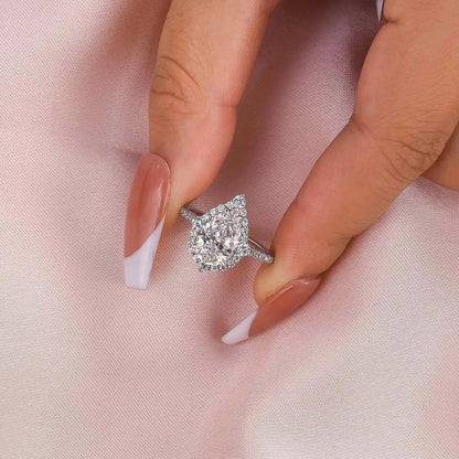 Majestic Bloom 3.0 Carat Pear Cut Engagement Ring in Sterling Silver