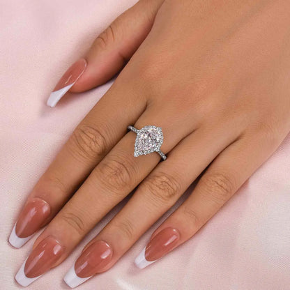 Majestic Bloom 3.0 Carat Pear Cut Engagement Ring in Sterling Silver