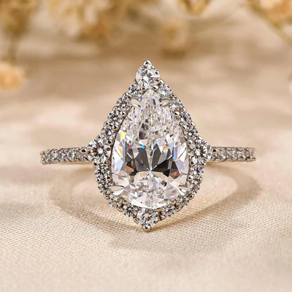 Majestic Bloom 3.0 Carat Pear Cut Engagement Ring in Sterling Silver
