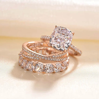 Majestic Bloom 4.5 Carat Cushion Cut Wedding Set in Sterling Silver