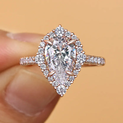 Majestic Bloom 3.0 Carat Pear Cut Engagement Ring in Sterling Silver
