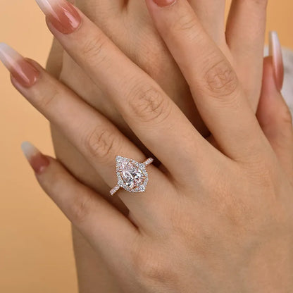 Majestic Bloom 3.0 Carat Pear Cut Engagement Ring in Sterling Silver
