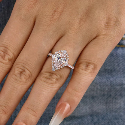 Majestic Bloom 3.0 Carat Pear Cut Engagement Ring in Sterling Silver