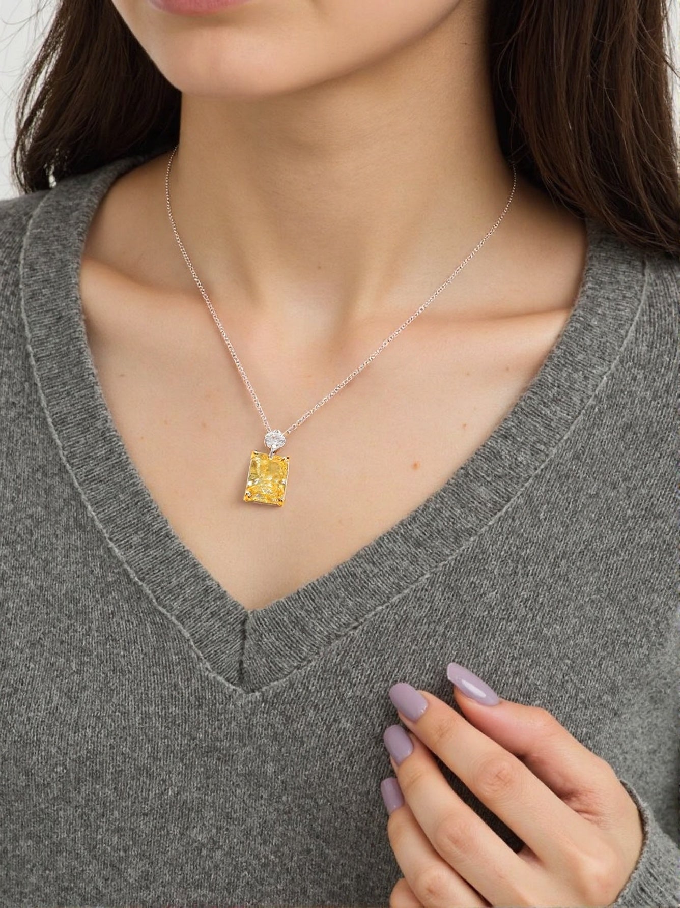 Nostalgic Radiance Sterling Silver 925 Necklace with 3CT Yellow Square Moissanite