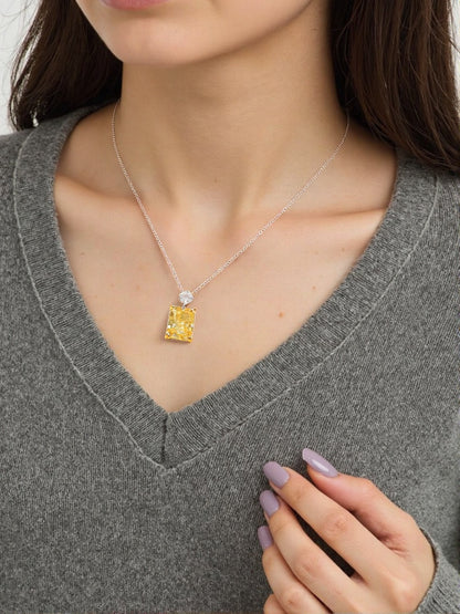 Nostalgic Radiance Sterling Silver 925 Necklace with 3CT Yellow Square Moissanite