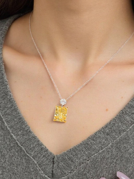 Nostalgic Radiance Sterling Silver 925 Necklace with 3CT Yellow Square Moissanite