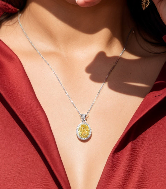 Sunny Elegance Sterling Silver 925 Necklace with 2CT Yellow Oval Moissanite