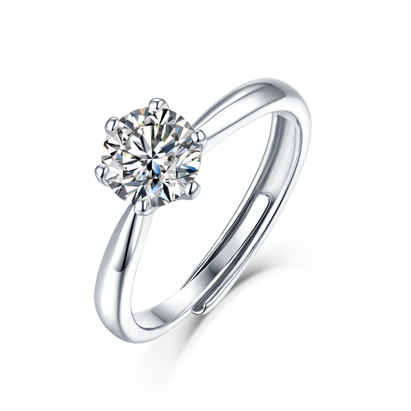 Timeless Radiance 2 Karat runder Moissanit-Solitärring aus Sterlingsilber 925 – größenverstellbar