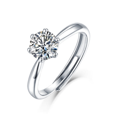 Timeless Radiance 2 Karat runder Moissanit-Solitärring aus Sterlingsilber 925 – größenverstellbar