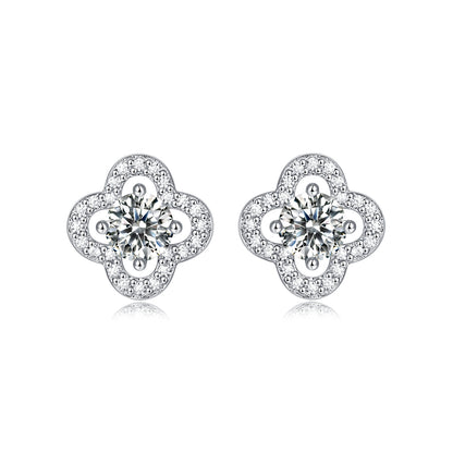 Clover Elegance Sterling Silver 925 Stud Earrings with 0.5CT Moissanite