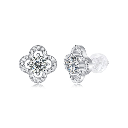 Clover Elegance Sterling Silver 925 Stud Earrings with 0.5CT Moissanite