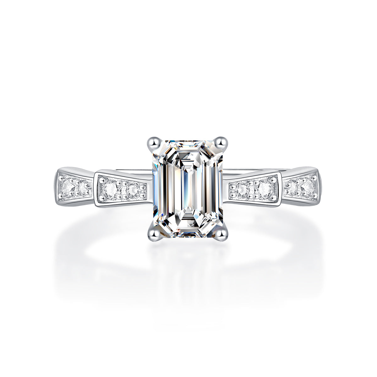 Elegant Bow - Emerald Allure 1CT Emerald - Cut Moissanite Solitaire Ring in Sterling Silver 925