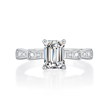 Elegant Bow - Emerald Allure 1CT Emerald - Cut Moissanite Solitaire Ring in Sterling Silver 925