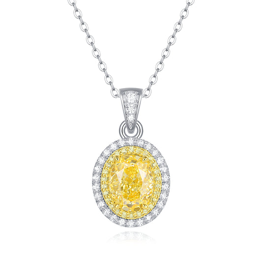 Sunny Elegance Sterling Silver 925 Necklace with 2CT Yellow Oval Moissanite