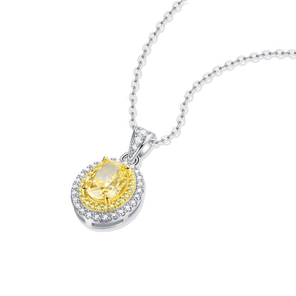 Sunny Elegance Sterling Silver 925 Necklace with 2CT Yellow Oval Moissanite