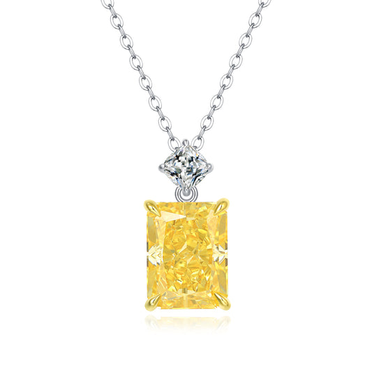 Nostalgic Radiance Sterling Silver 925 Necklace with 3CT Yellow Square Moissanite