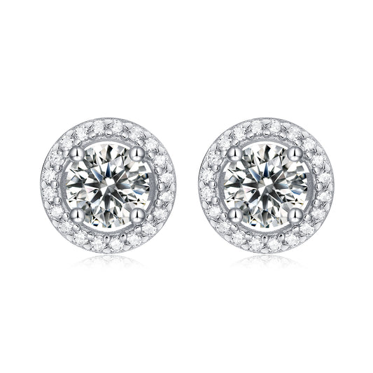 Elegant Circular Radiance Sterling Silver 925 Stud Earrings with 0.5CT Moissanite