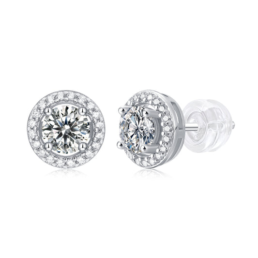 Elegant Circular Radiance Sterling Silver 925 Stud Earrings with 0.5CT Moissanite