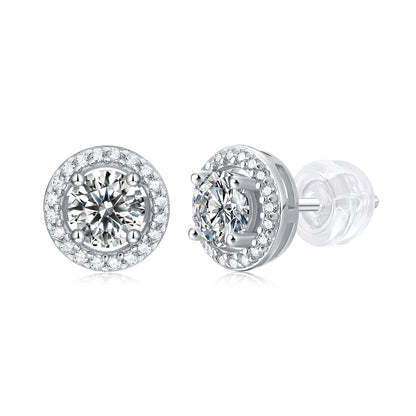 Elegant Circular Radiance Sterling Silver 925 Stud Earrings with 0.5CT Moissanite