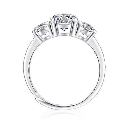 Trinity Charm 3×1CT Round Moissanite Solitaire Ring in Sterling Silver 925