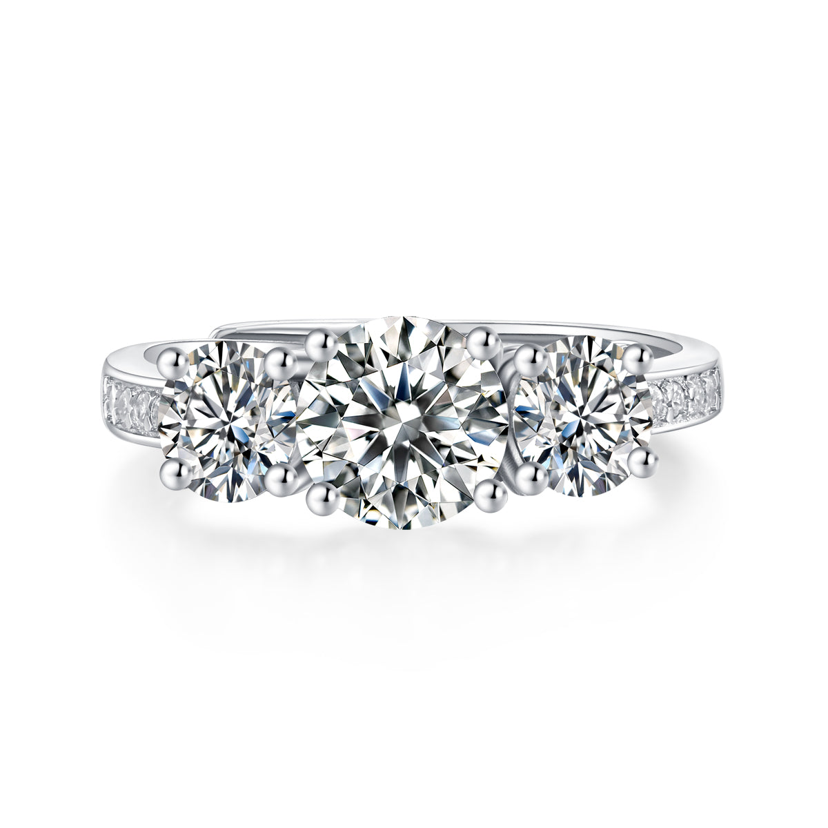 Trinity Charm 3×1CT Round Moissanite Solitaire Ring in Sterling Silver 925