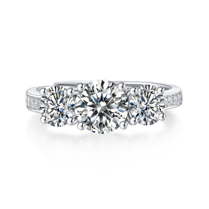 Trinity Charm 3×1CT Round Moissanite Solitaire Ring in Sterling Silver 925