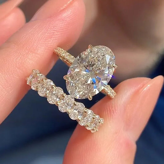 Moonlit Oath 4.0 Carat Oval Cut Wedding Set in Sterling Silver