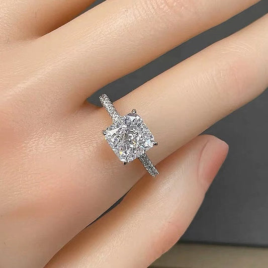 Glamorous 3.0ct Radiant cut Engagement Ring for Women in Sterling Silver